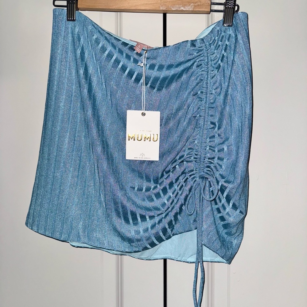 Show Me Your MuMu sz L Blue Ruched Women's Skirt